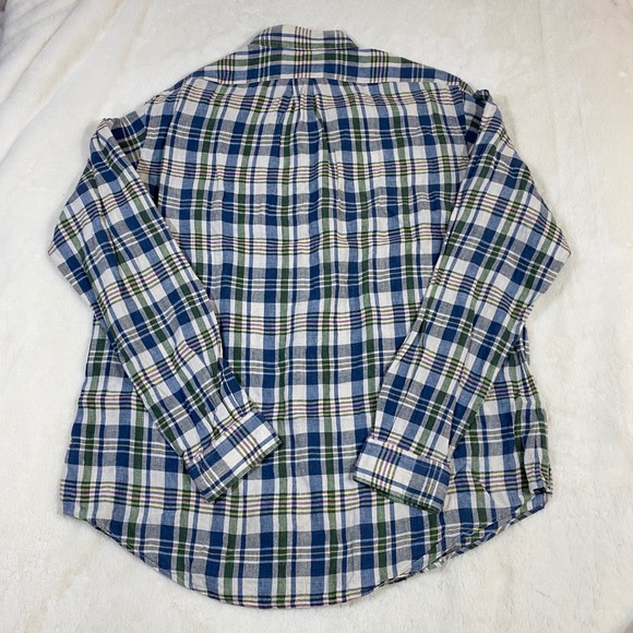 Vintage Ralph Lauren Linen Plaid Mens XL Custom Fit Button Down Shirt Preppy - Picture 7 of 9